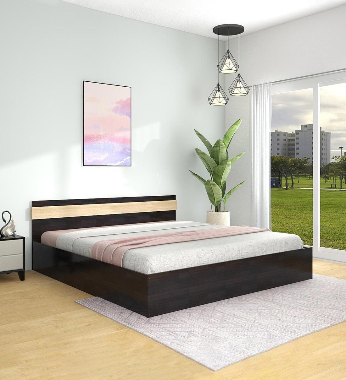 Ruben King Size Bed with Box Storage in Brown Finish
