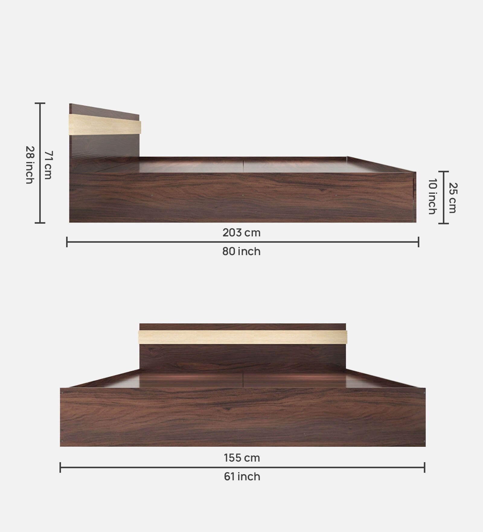 Julo Bed In Walnut Melamine Finish With Box Storage