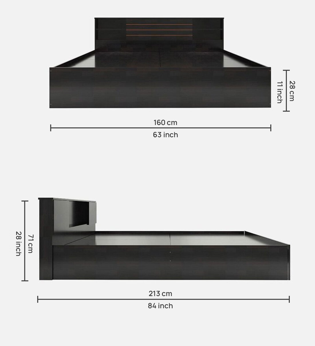 Osaka Queen Size Bed in Wenge Coour with Box Storage