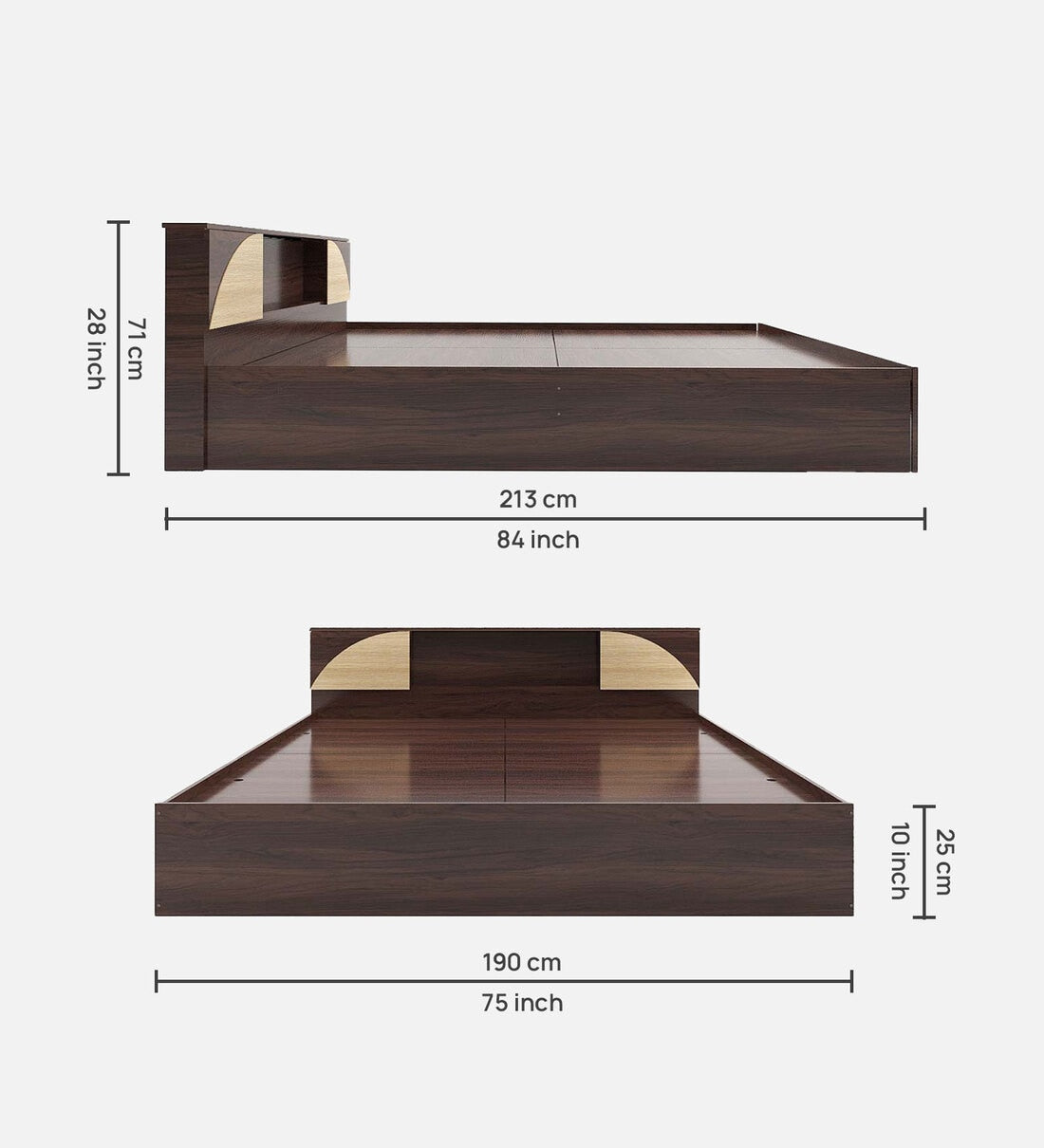 Siena King Size Bed In Walnut Melamine Finish With Box & Headboard Storage