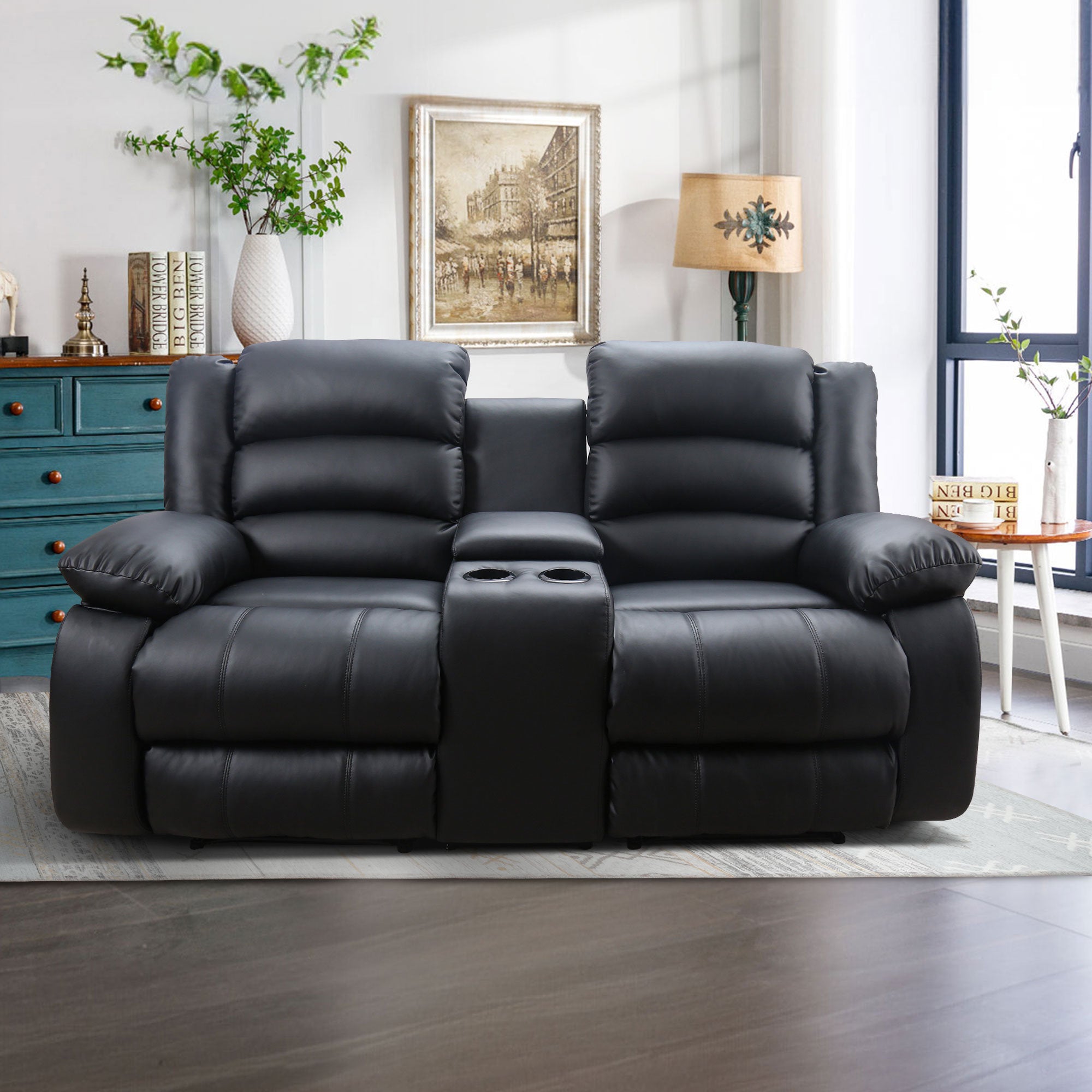 Holly Modern Manual Reclining Sofa with Cup Holders