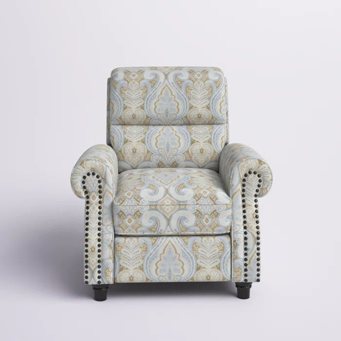 Sofi Print Fabric with Bronze Nail head Trim Push Back Recliner in multi color