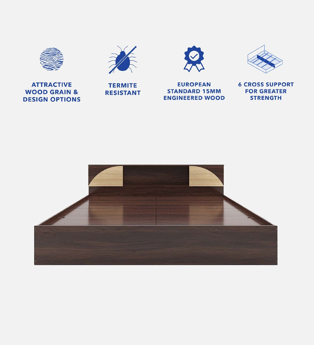 Siena King Size Bed In Walnut Melamine Finish With Box & Headboard Storage