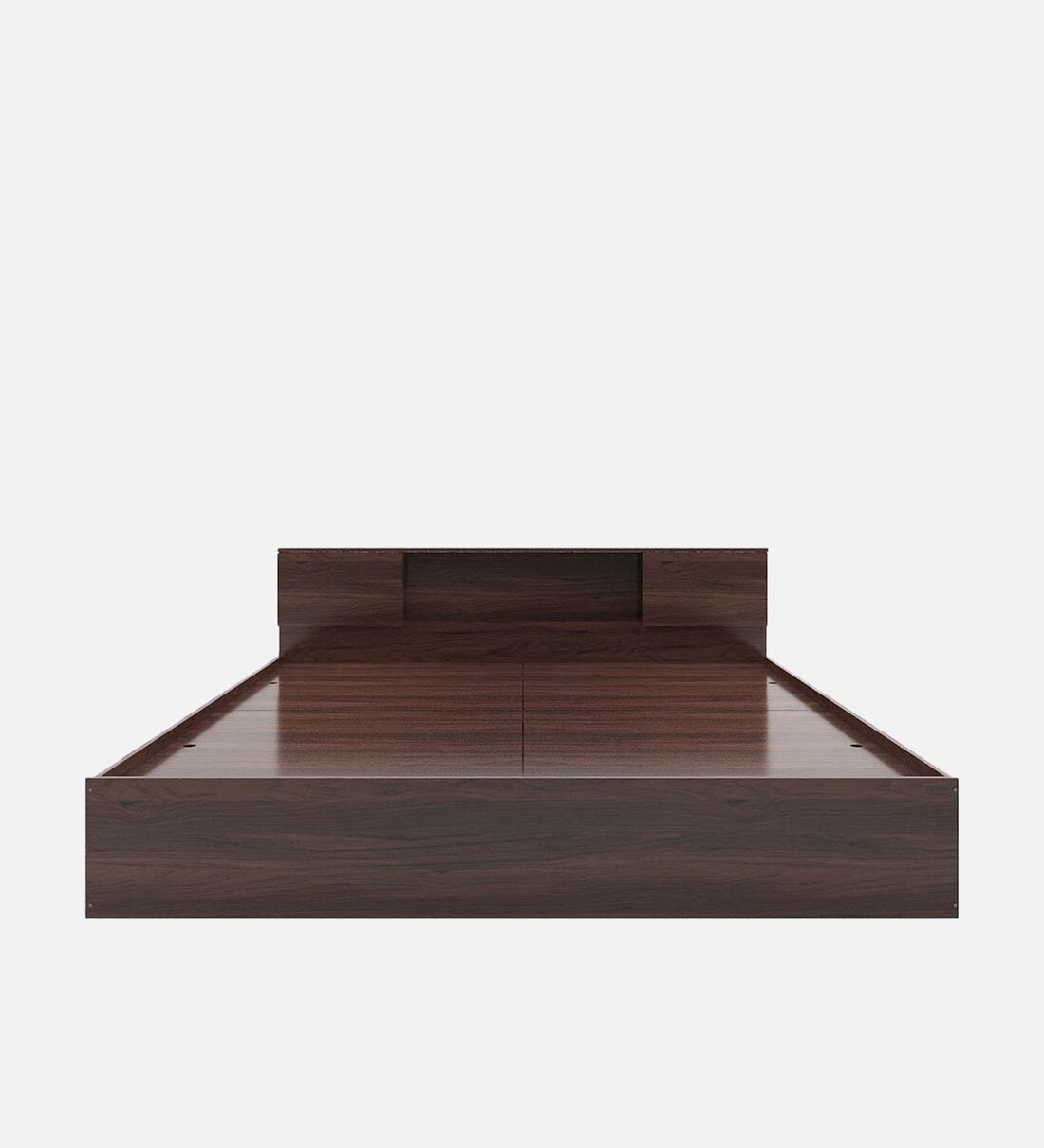 Zuri Bed with Box and Headboard Storage In Walnut Melamine Finish