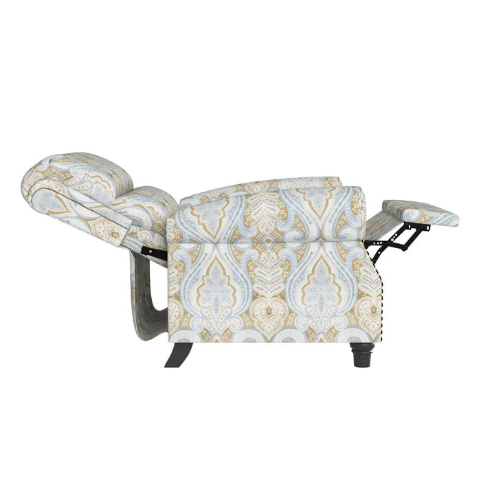 Sofi Print Fabric with Bronze Nail head Trim Push Back Recliner in multi color