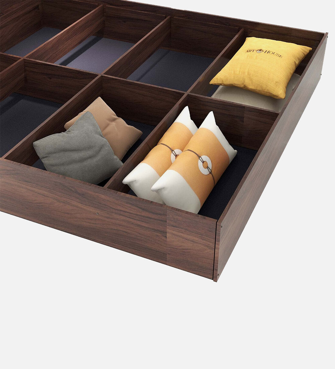 Siena King Size Bed In Walnut Melamine Finish With Box & Headboard Storage