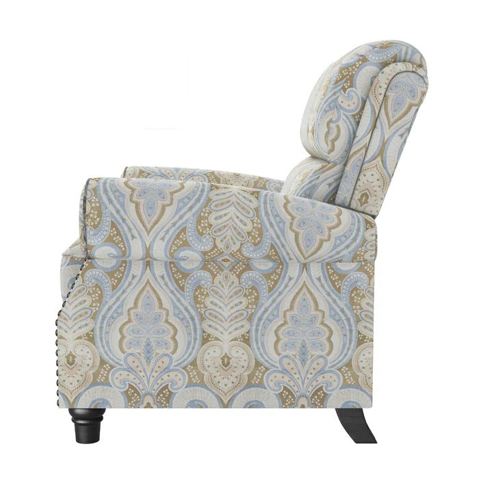 Sofi Print Fabric with Bronze Nail head Trim Push Back Recliner in multi color