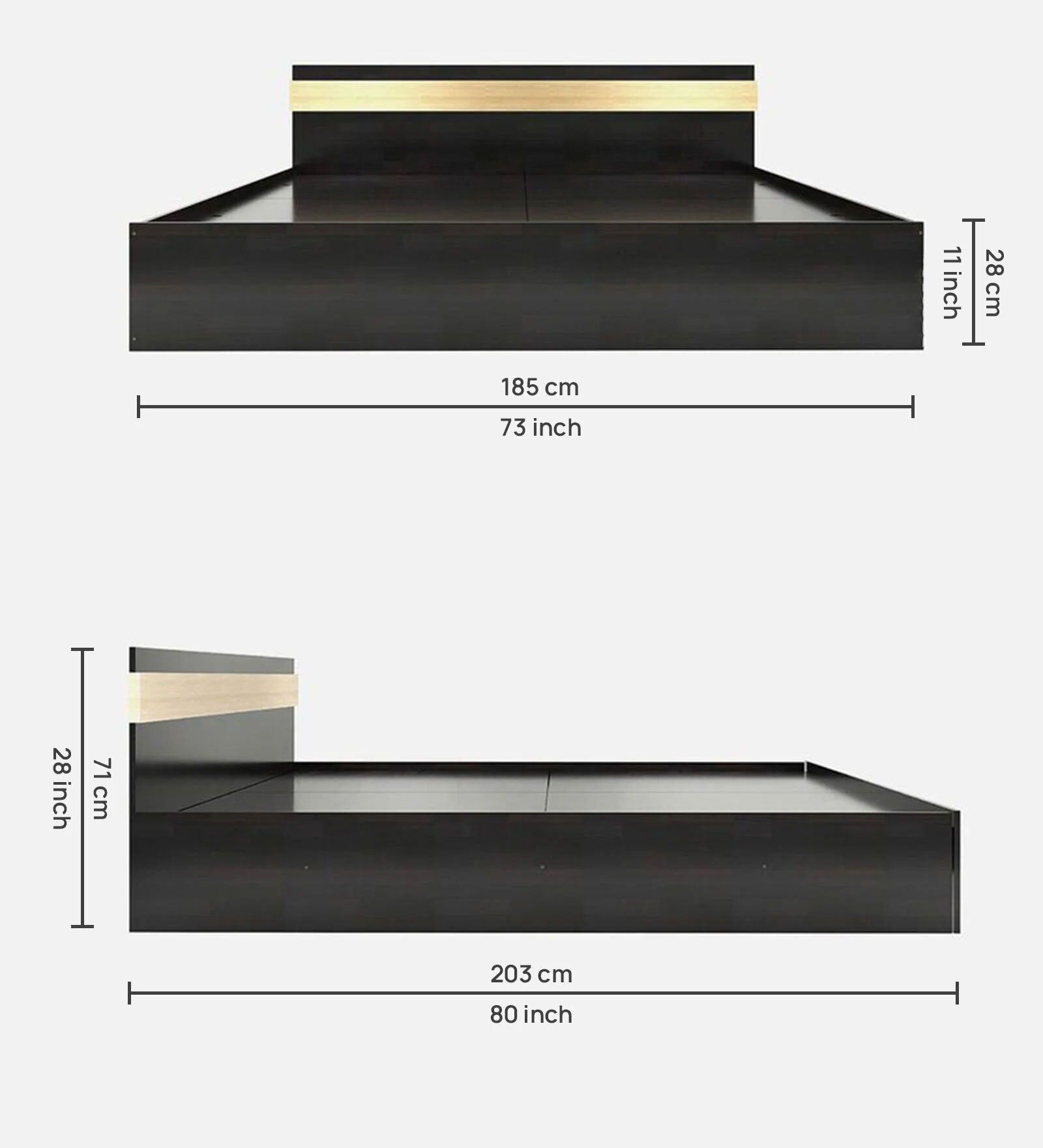 Ruben King Size Bed with Box Storage in Brown Finish