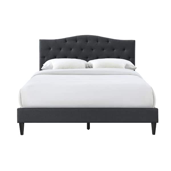 Bantia Driftwood Charcoal Gray Upholstered Queen Platform Bed with Tufted Arched Headboard