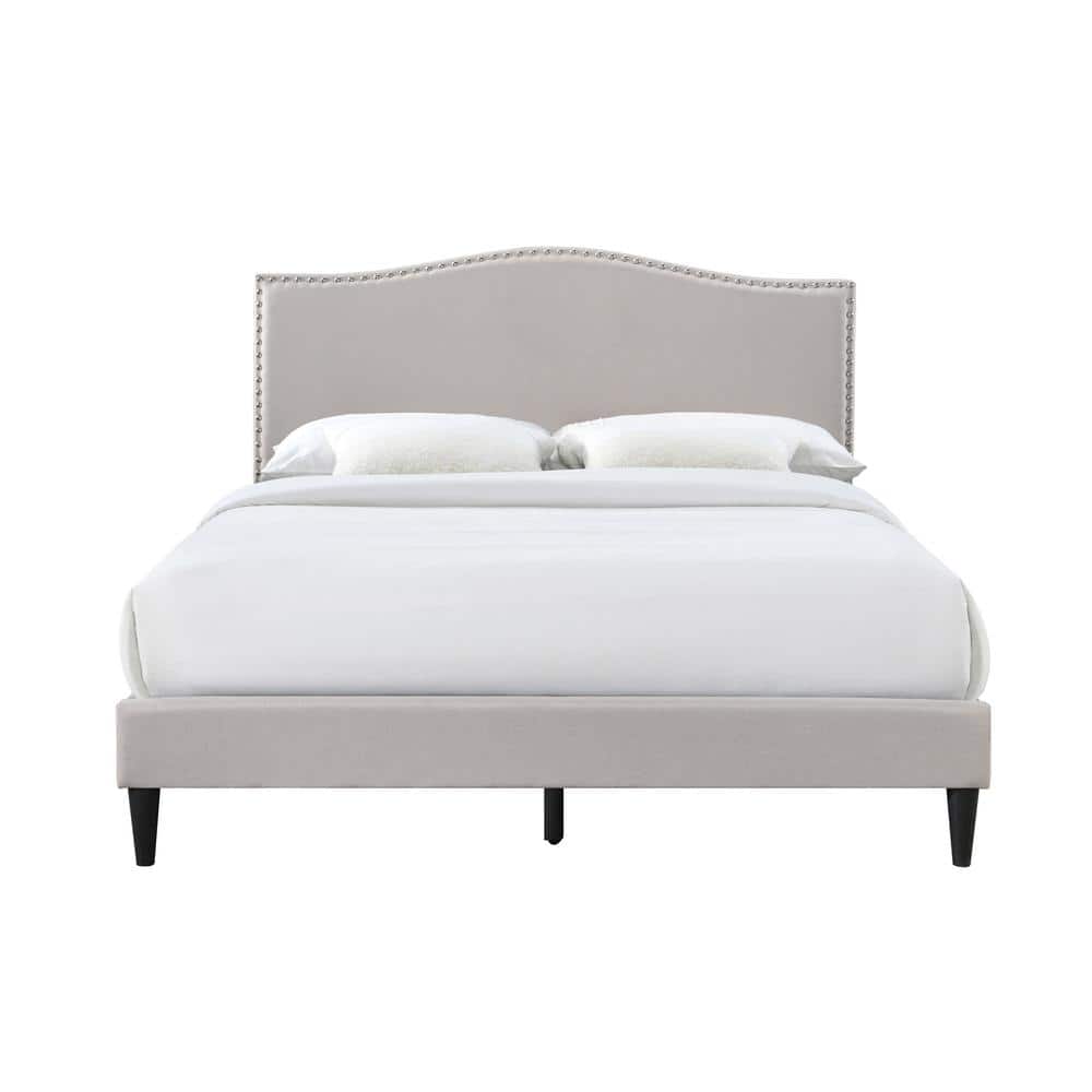 Bantia Dogwood Sand Beige with Arched Nailhead Headboard Upholstered Queen Platform Bed