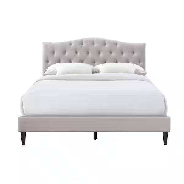 Bantia Driftwood Sand Beige Upholstered Queen Platform Bed with Tufted Arched Headboard