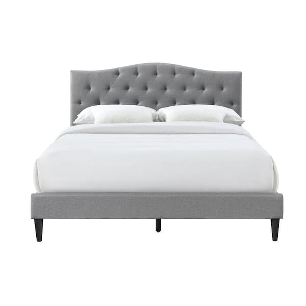 Bantia Driftwood Stone Silver Upholstered Queen Platform Bed with Tufted Arched Headboard