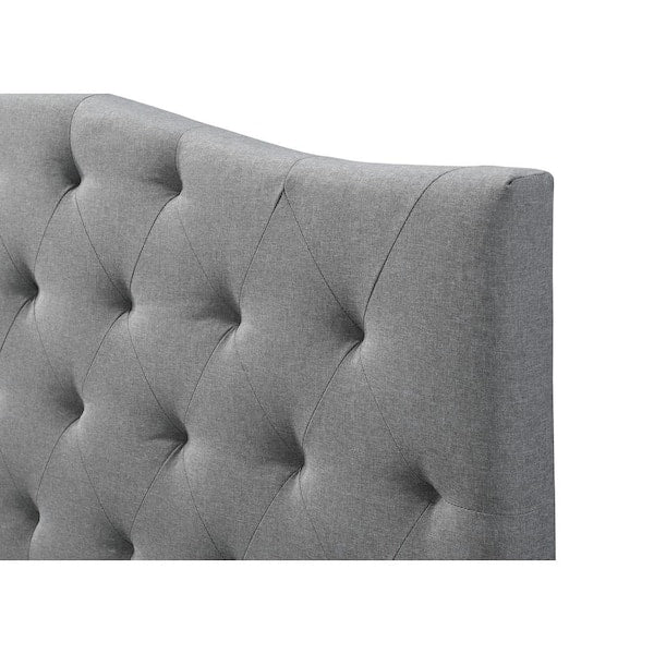 Bantia Driftwood Stone Silver Upholstered Queen Platform Bed with Tufted Arched Headboard