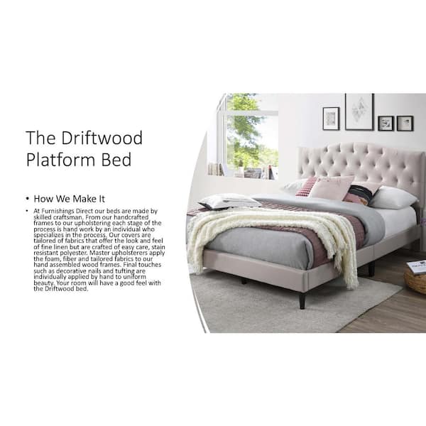 Bantia Driftwood Stone Silver Upholstered Queen Platform Bed with Tufted Arched Headboard