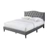 Bantia Driftwood Stone Silver Upholstered Queen Platform Bed with Tufted Arched Headboard