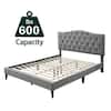 Bantia Driftwood Stone Silver Upholstered Queen Platform Bed with Tufted Arched Headboard