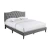 Bantia Driftwood Stone Silver Upholstered Queen Platform Bed with Tufted Arched Headboard