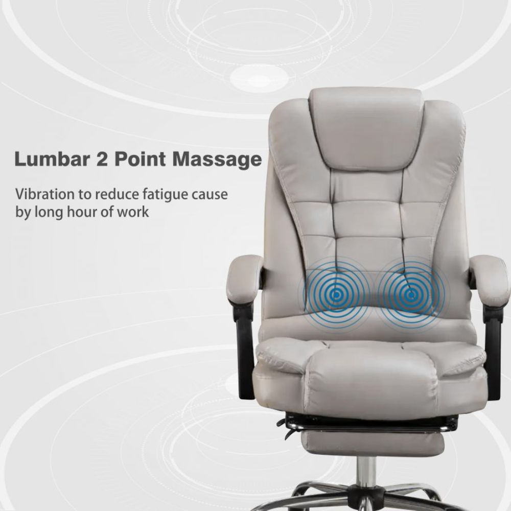 Harward Office Chair With Massager & Footrest In Khaki Colour