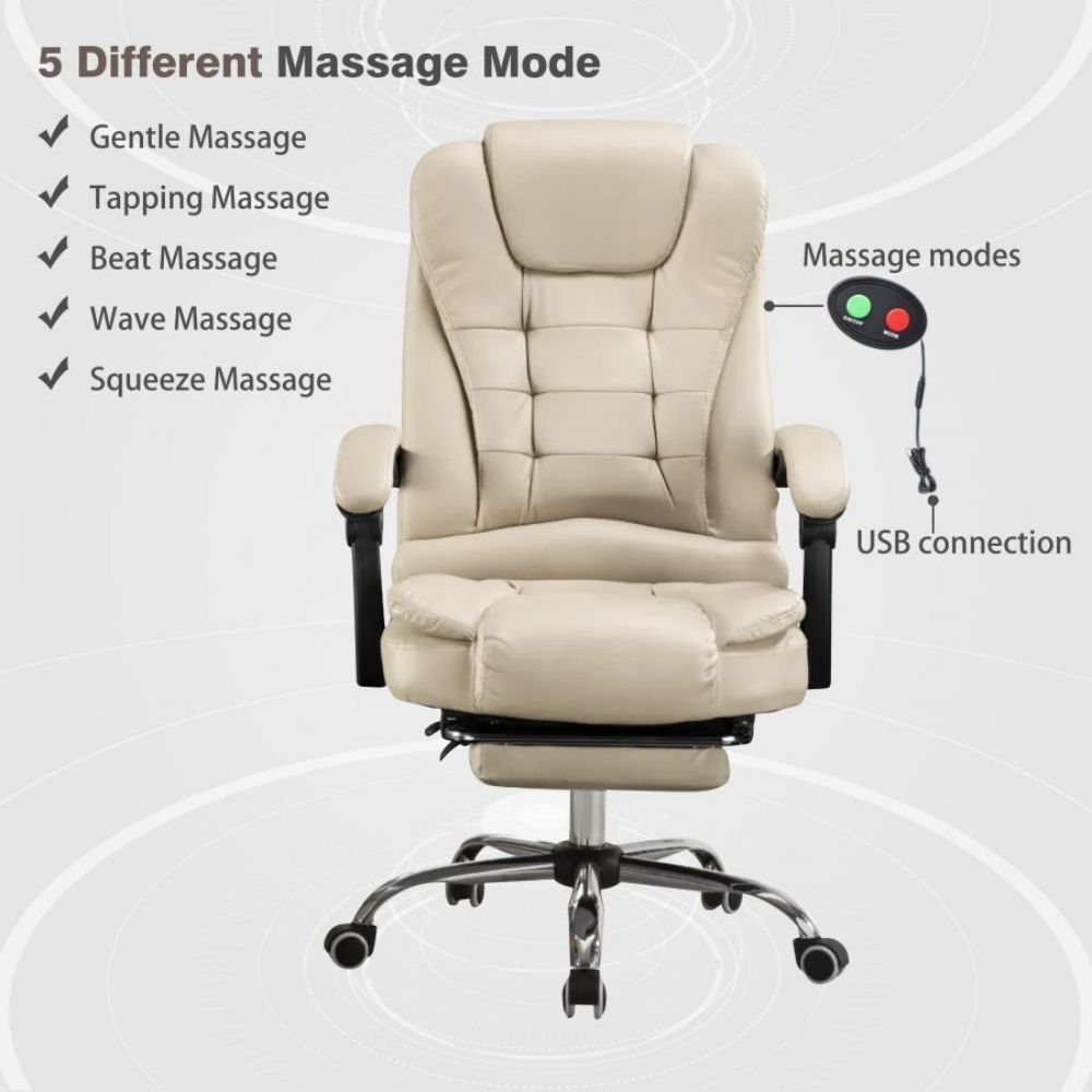 Harward Office Chair With Massager & Footrest In Beige Colour