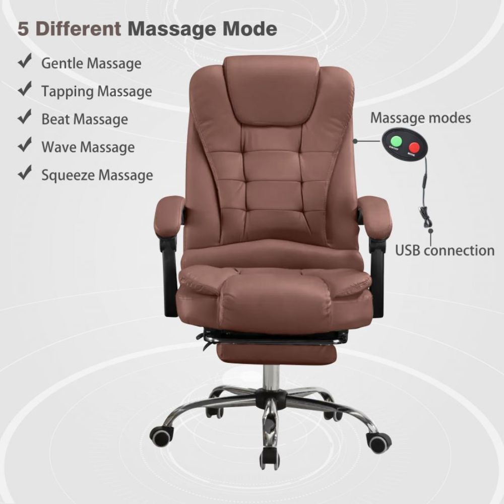 Harward Office Chair With Massager & Footrest In Brown Colour