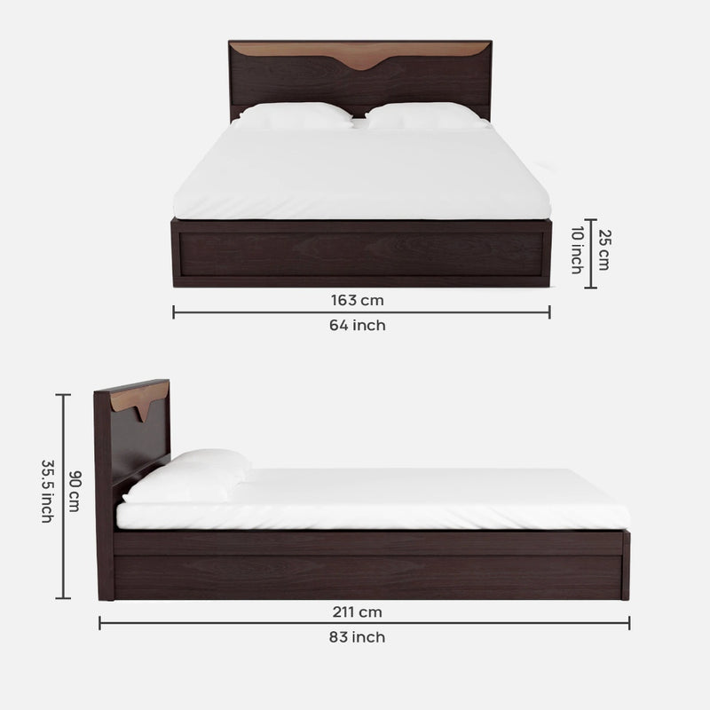 Greta Queen Size Bed in Wenge Finish with Drawer Storage