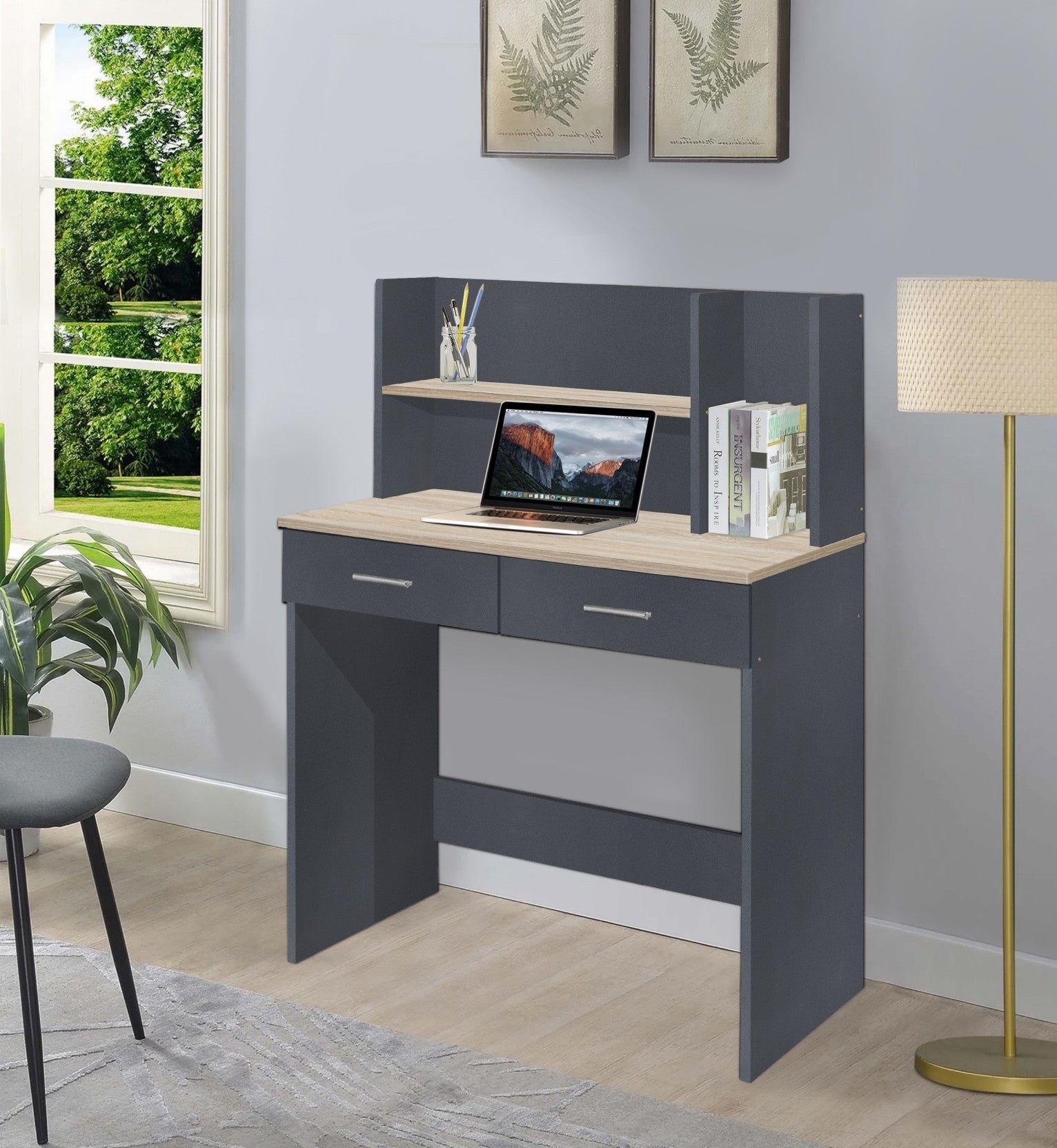 Bantia Engineered Wood Computer Desk (Straight, Finish Color - Dark Grey, Knock Down)