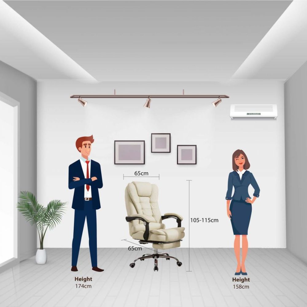 Harward Office Chair With Massager & Footrest In Beige Colour