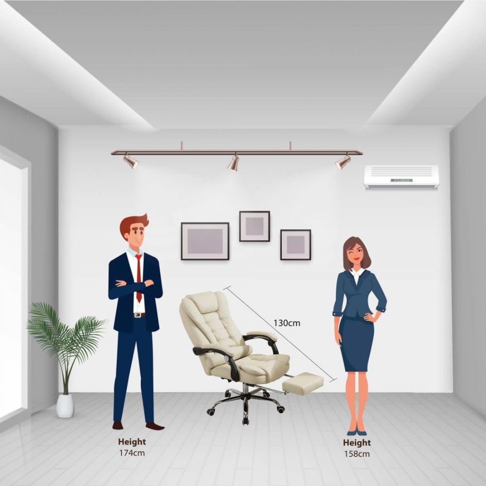Harward Office Chair With Massager & Footrest In Beige Colour