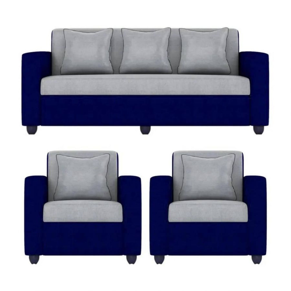 Bantia Albania Fabric 3 + 1 + 1 Grey & Blue Sofa Set