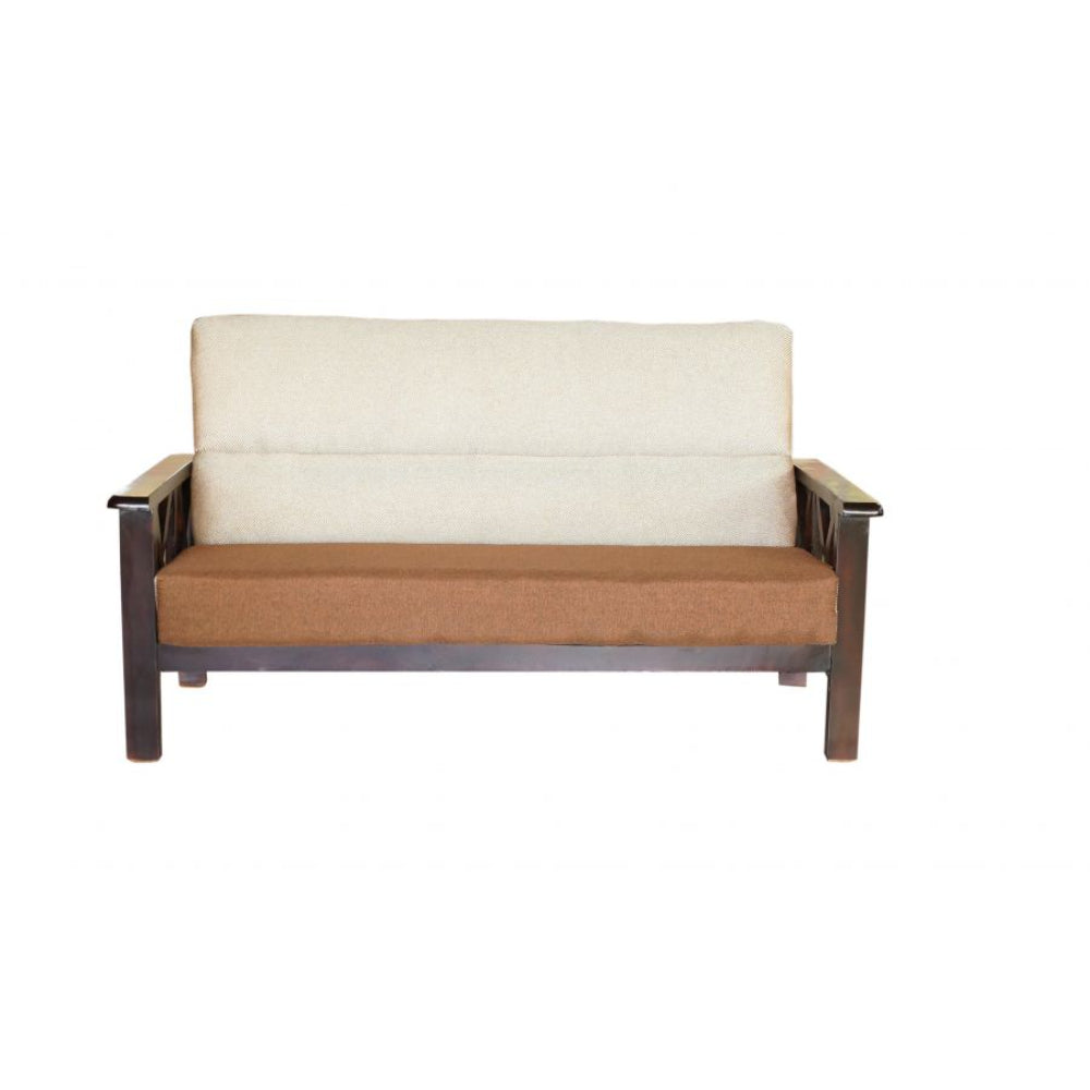 Bantia Oak Wood 3+2+2 Sofa Set In Cream and Brown Colour Judy Fabric