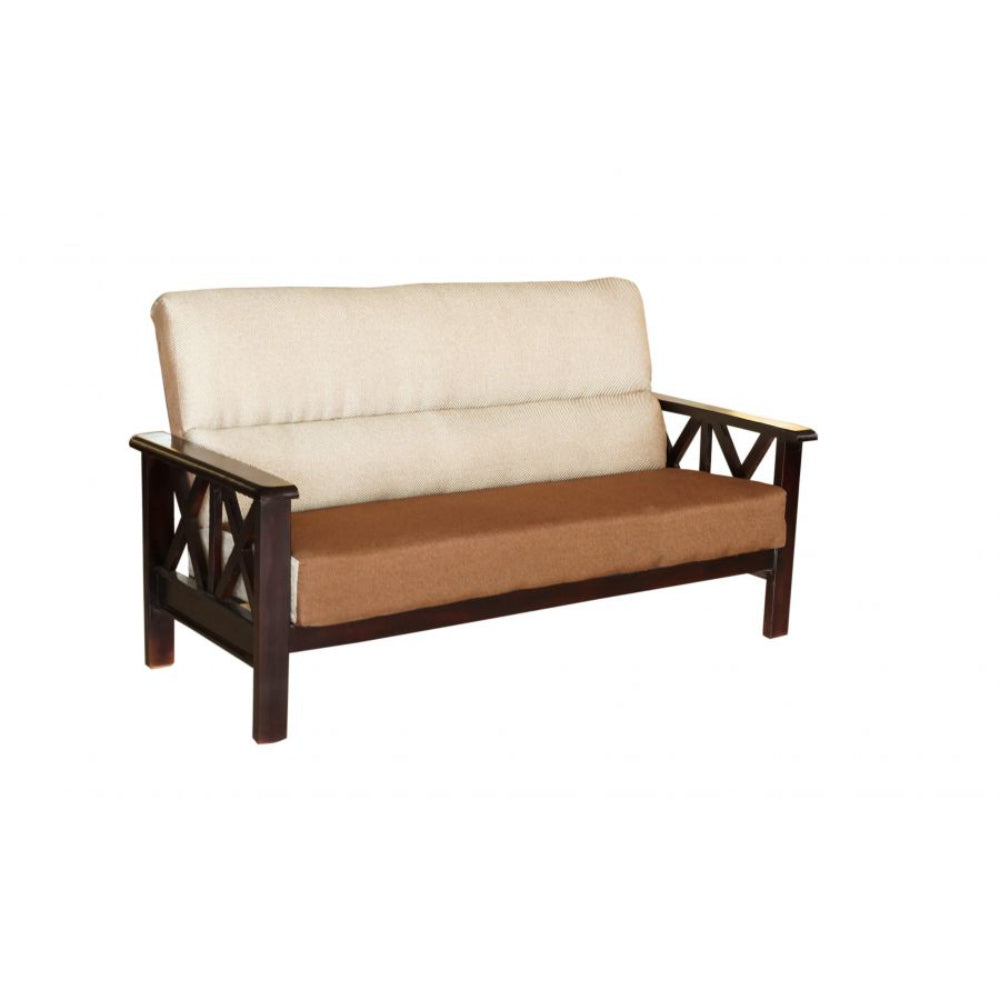 Bantia Oak Wood 3+2+2 Sofa Set In Cream and Brown Colour Judy Fabric