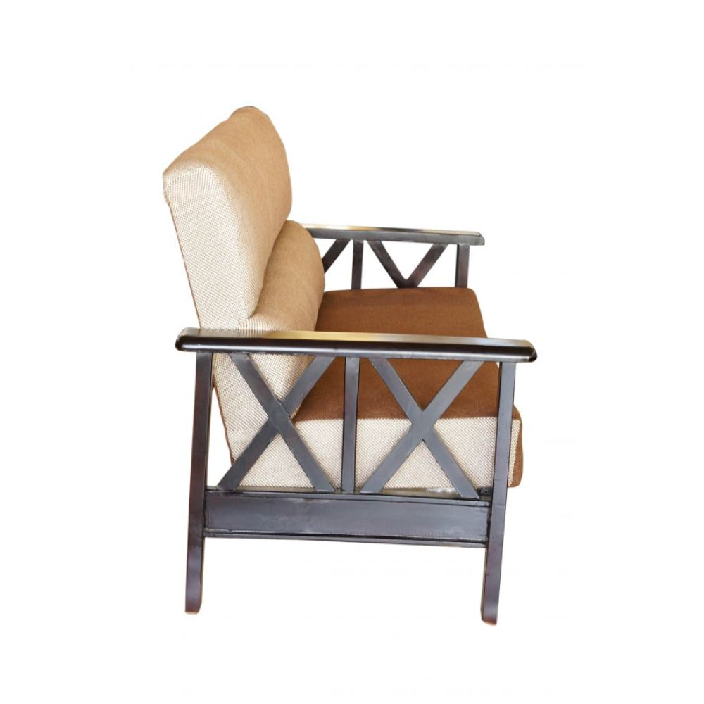 Bantia Oak Wood 3+2+2 Sofa Set In Cream and Brown Colour Judy Fabric