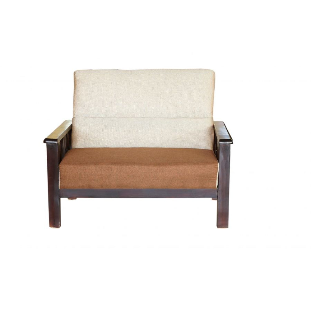 Bantia Oak Wood 3+2+2 Sofa Set In Cream and Brown Colour Judy Fabric