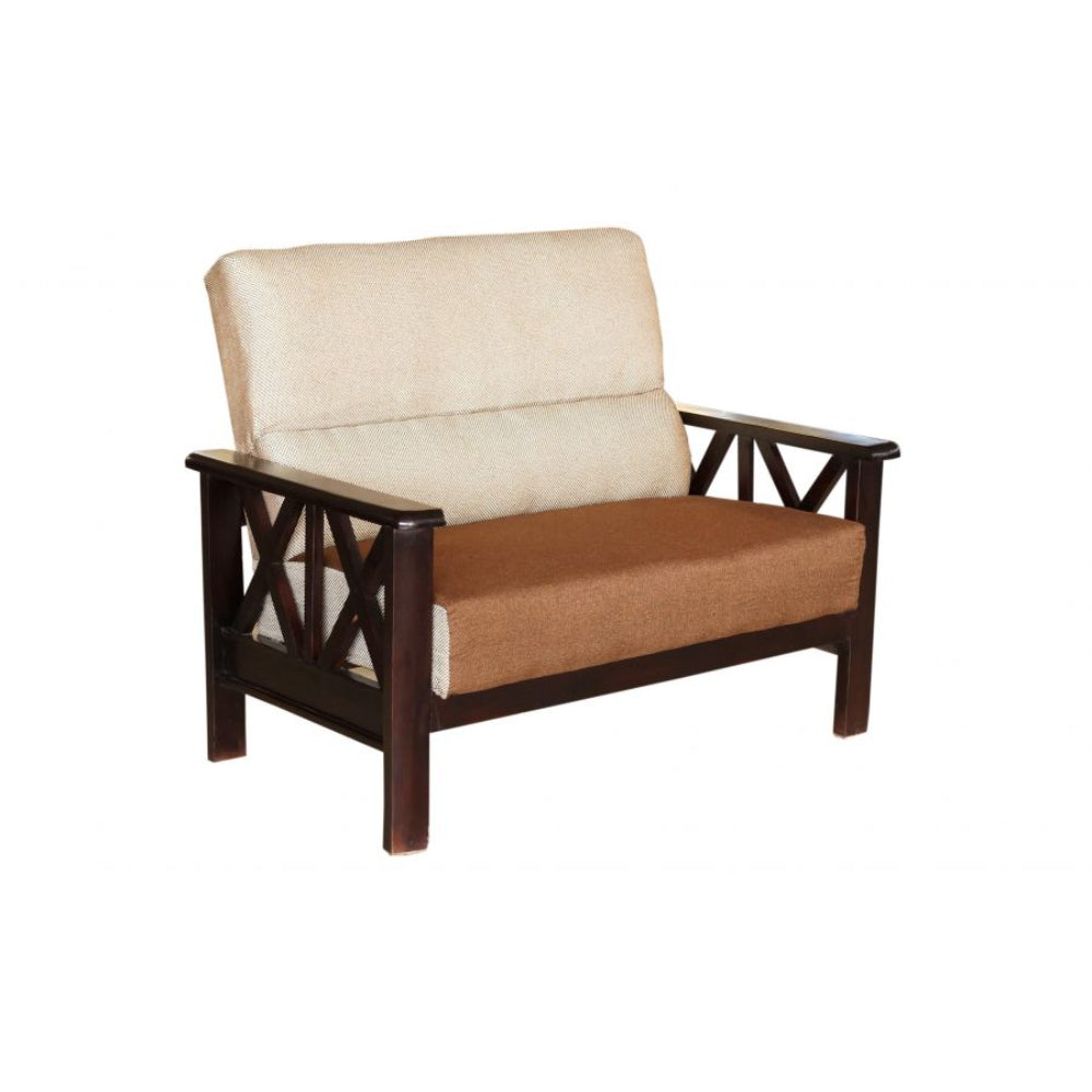 Bantia Oak Wood 3+2+2 Sofa Set In Cream and Brown Colour Judy Fabric