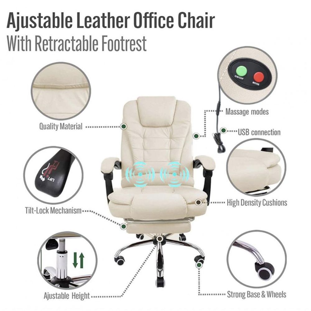 Harward Office Chair With Massager & Footrest In Beige Colour