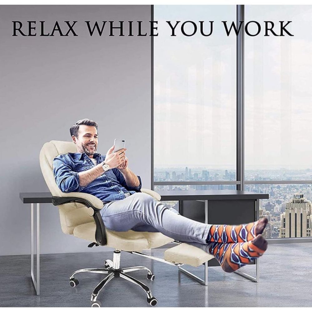 Harward Office Chair With Massager & Footrest In Beige Colour