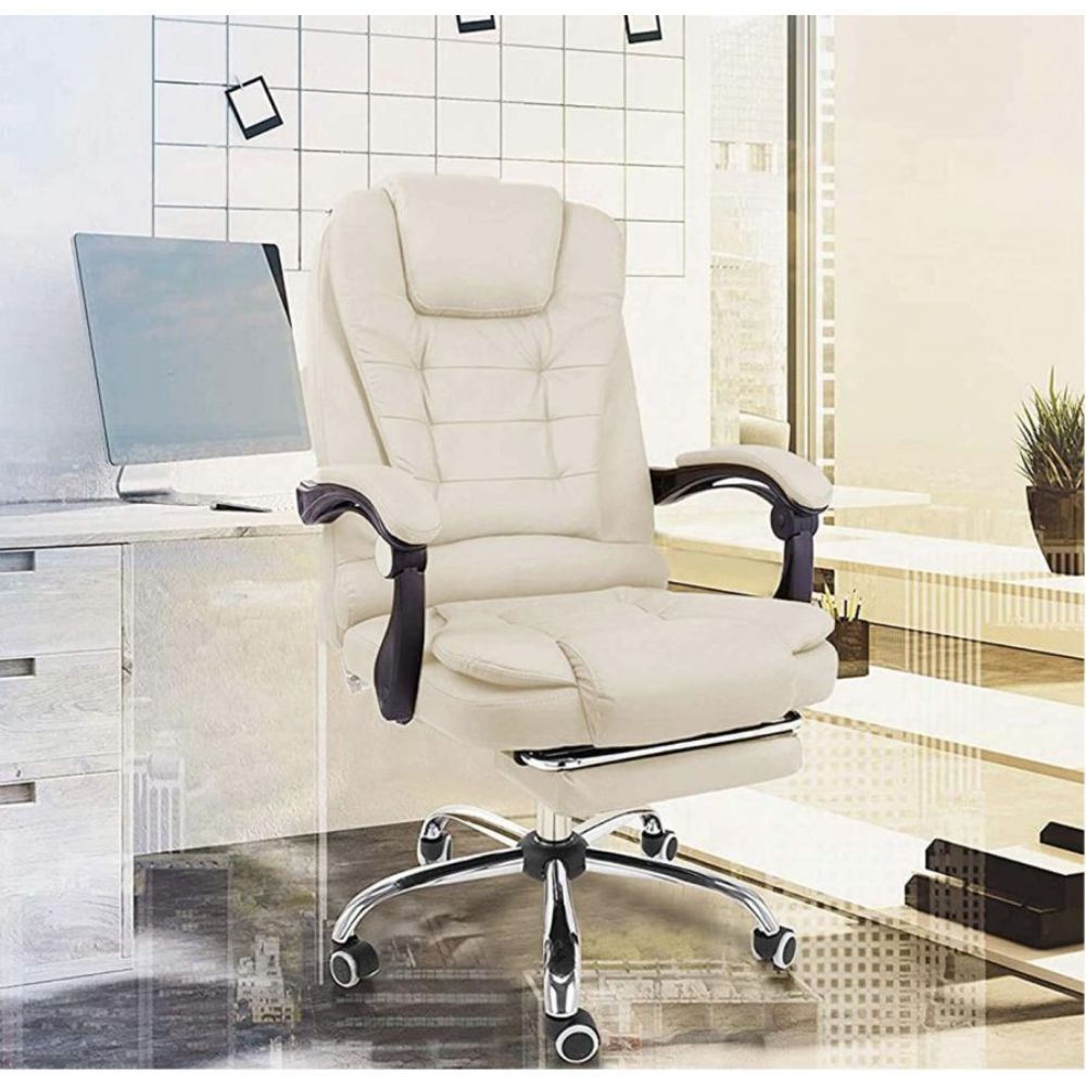 Harward Office Chair With Massager Footrest In Beige Colour