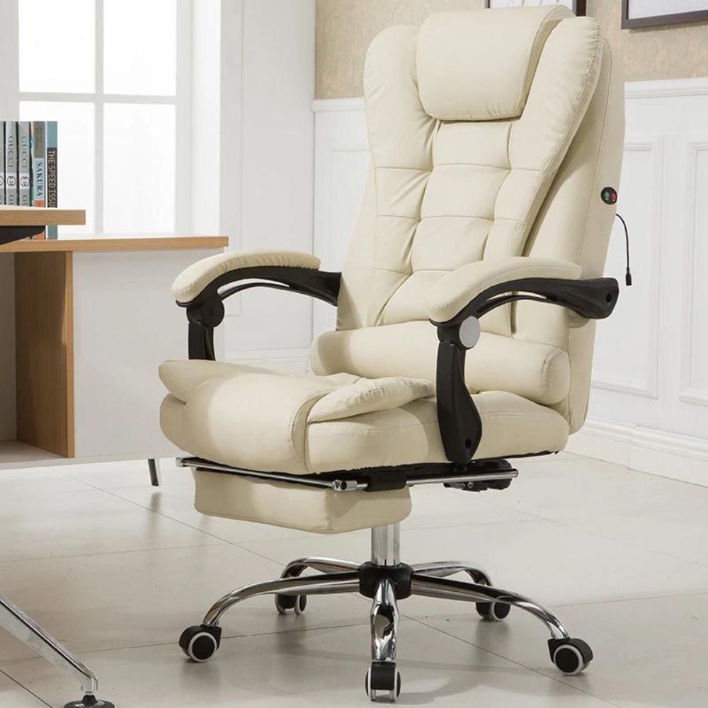Harward Office Chair With Massager & Footrest In Beige Colour