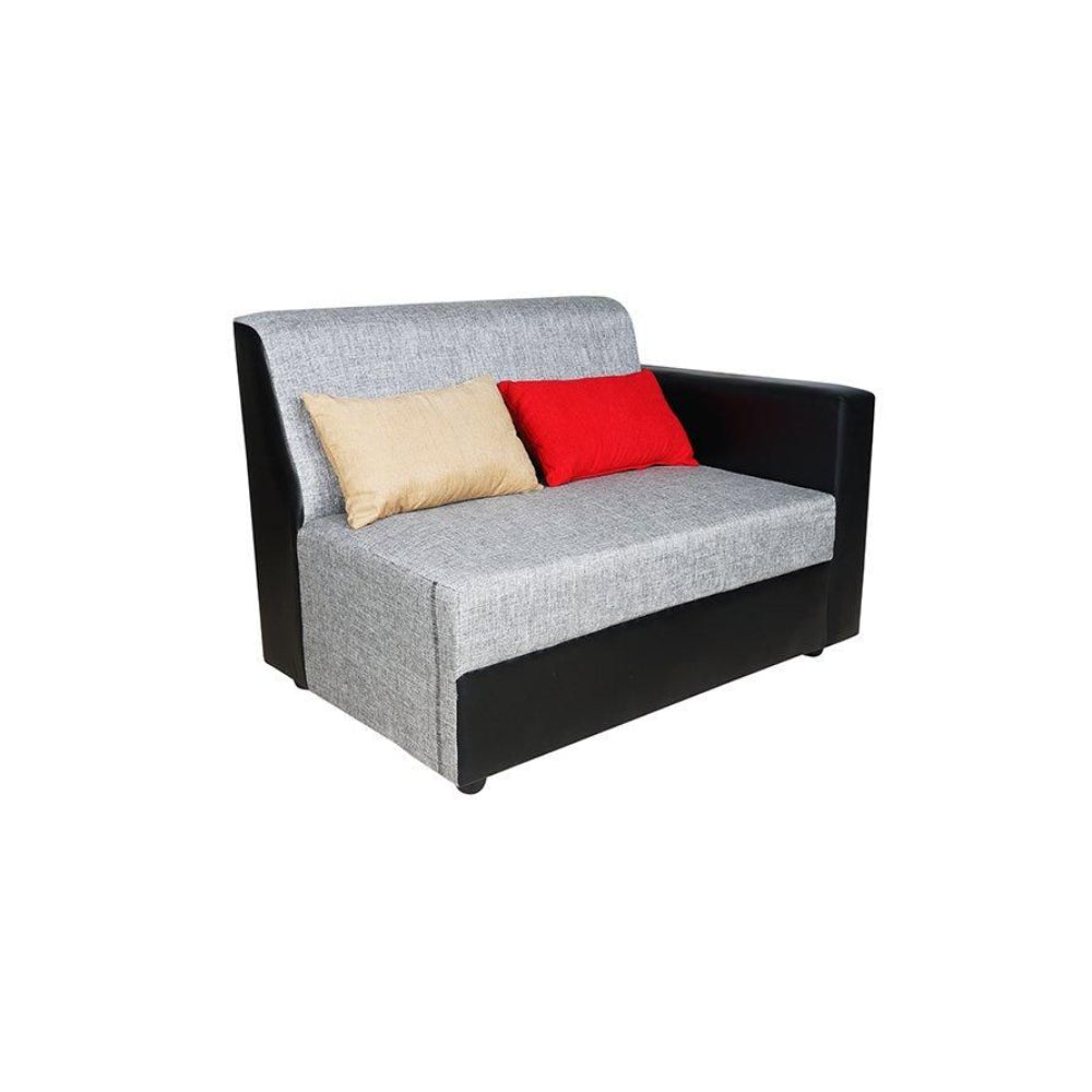 Dublin 2+1 Seater + Lounger in Fabric and Blended Silk Multi Colour Pillows and Black Art Leather