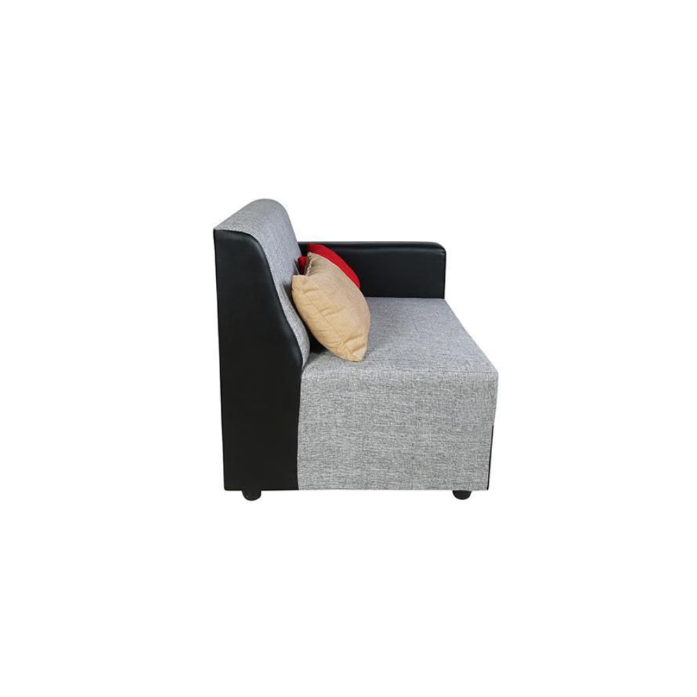 Dublin 2+1 Seater + Lounger in Fabric and Blended Silk Multi Colour Pillows and Black Art Leather