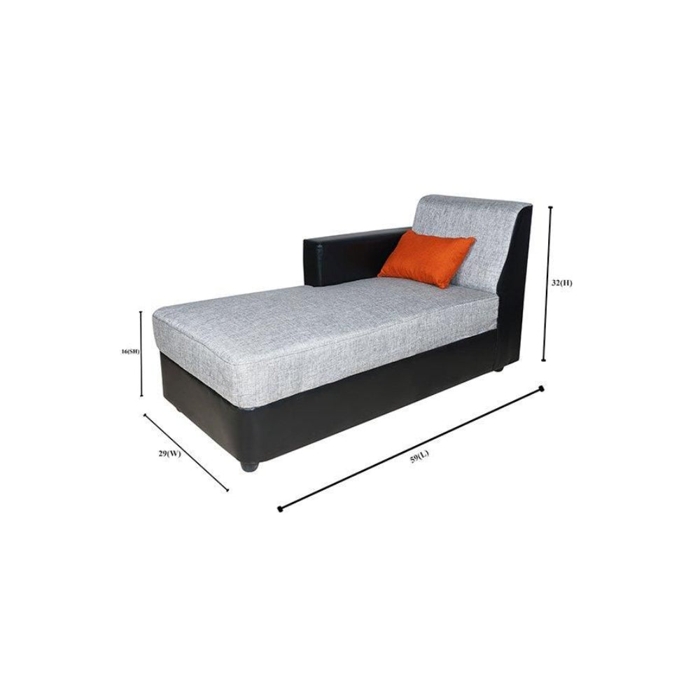 Dublin 2+1 Seater + Lounger in Fabric and Blended Silk Multi Colour Pillows and Black Art Leather