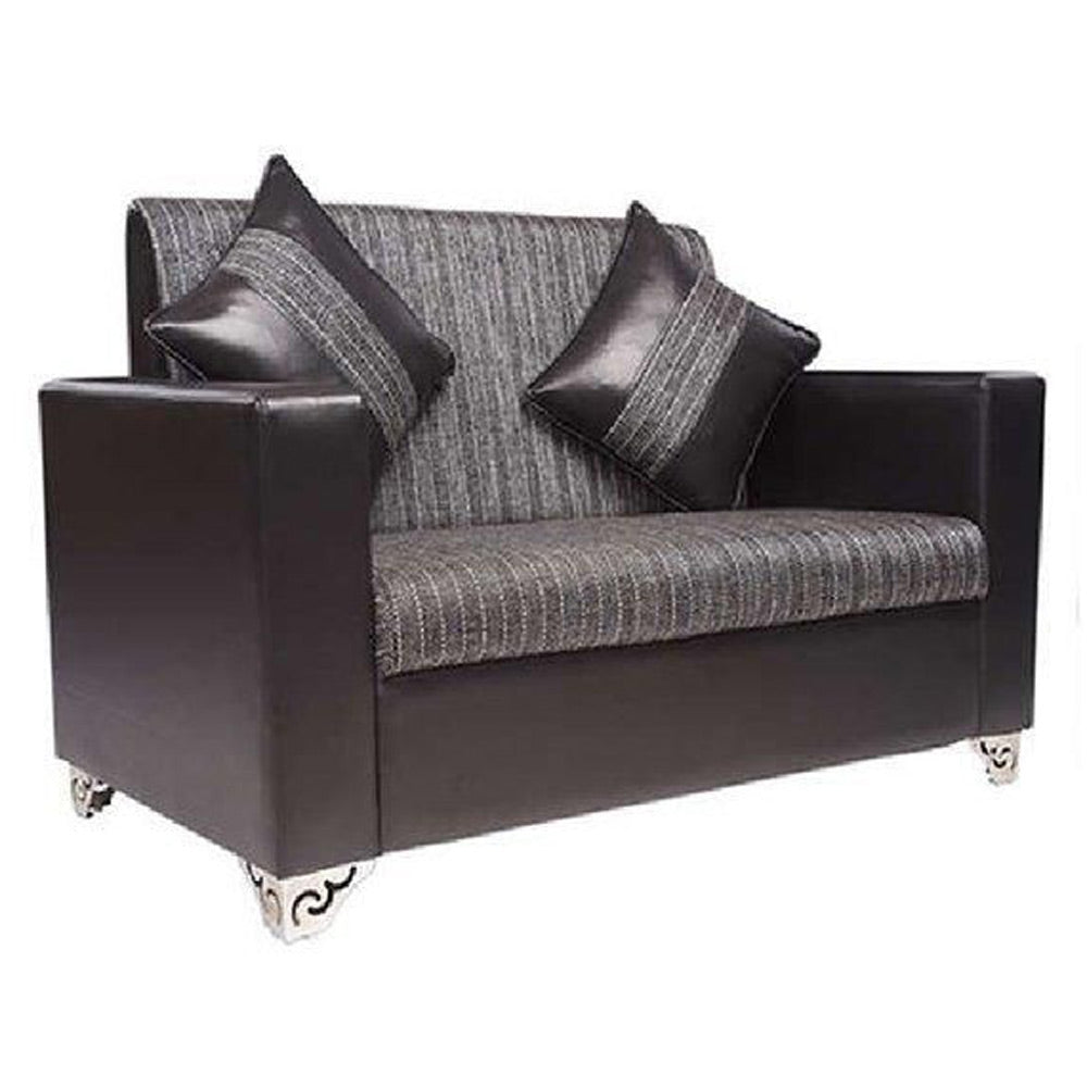 Brazil Hard Wood Two Seater Sofa in Charcoal Grey Nylon Fabric and Black PU Letherite