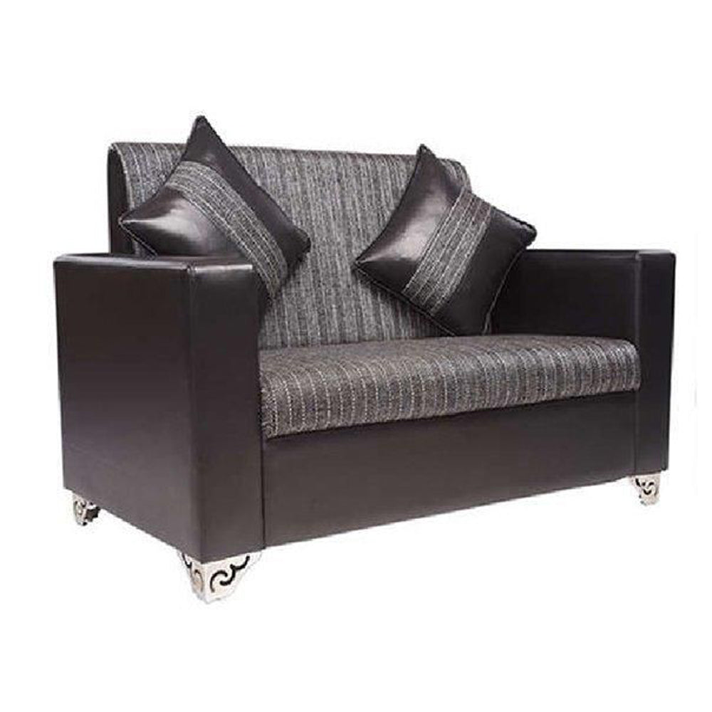Brazil Hard Wood Two Seater Sofa in Charcoal Grey Nylon Fabric and Black PU Letherite