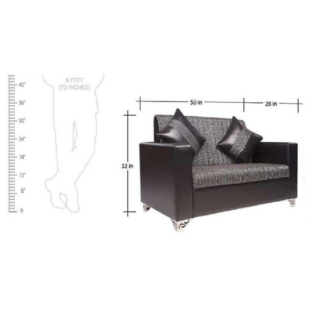 Brazil Hard Wood Two Seater Sofa in Charcoal Grey Nylon Fabric and Black PU Letherite