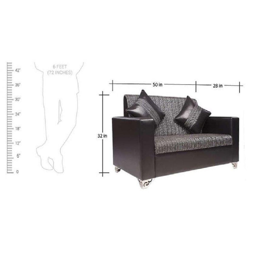 Brazil Hard Wood Two Seater Sofa in Charcoal Grey Nylon Fabric and Black PU Letherite