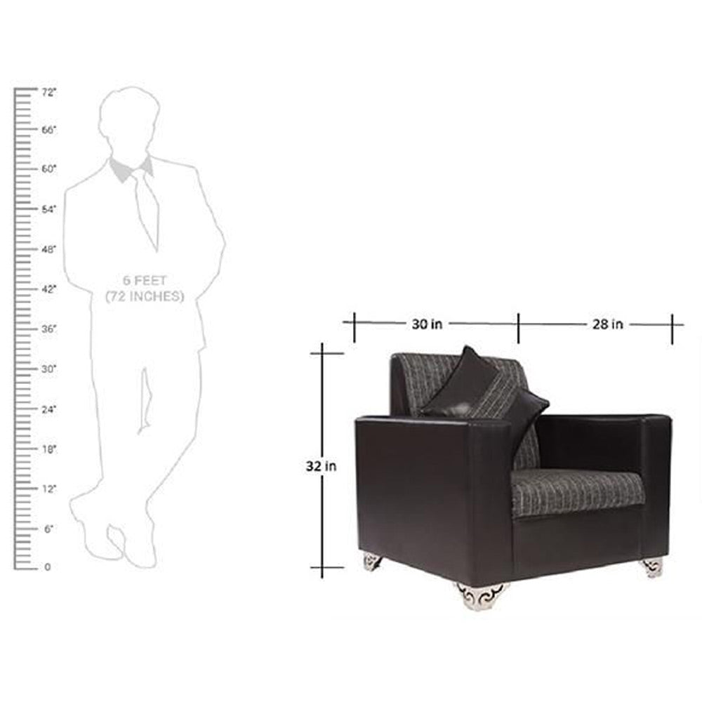 Brazil 2+1+1 Black Leatherite Sofa Set with Grey and Black Calico Fabric Upholstery