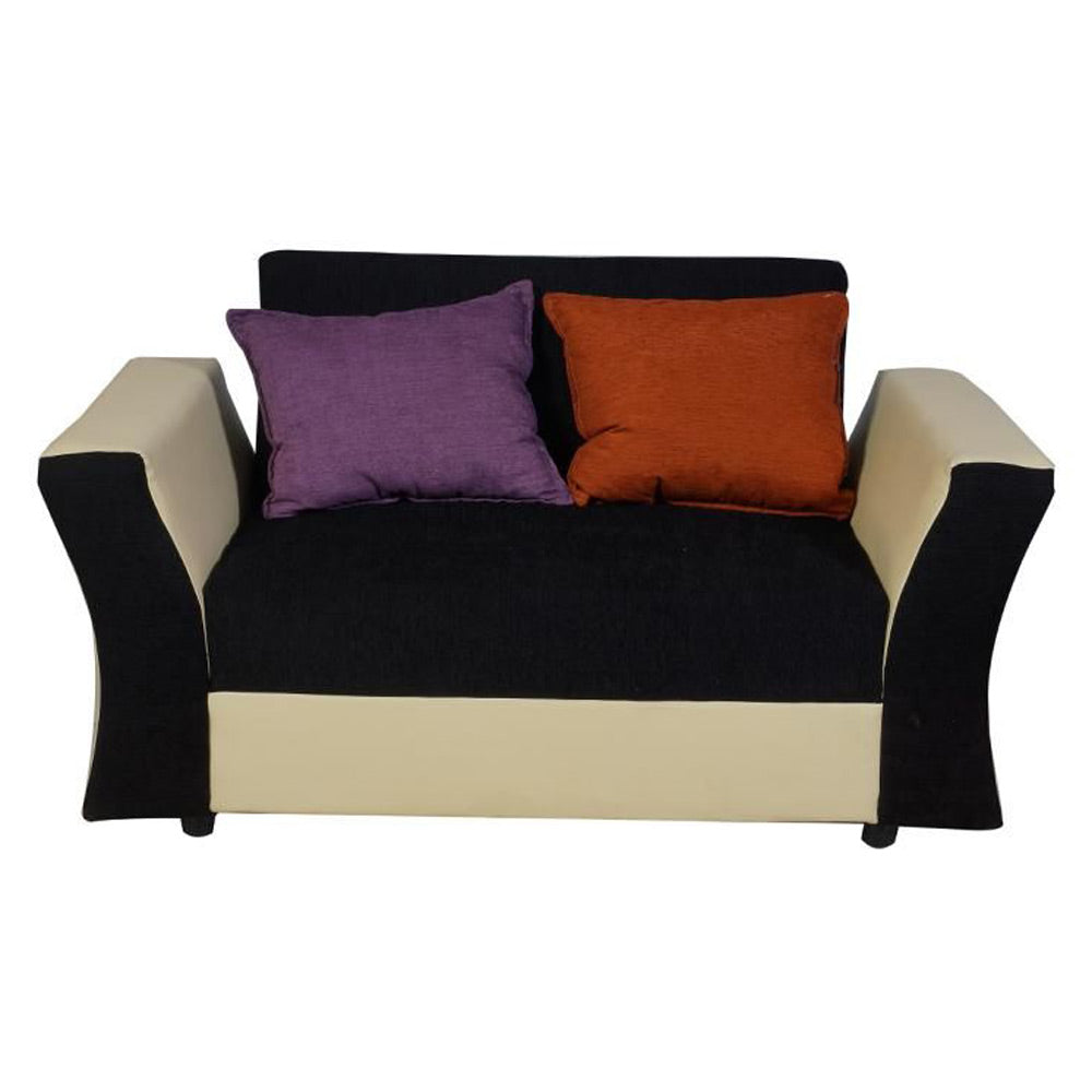 Beverly Sofa Set In Artificial Leather with Black and Cream Italian Fabric with Designer Pillows