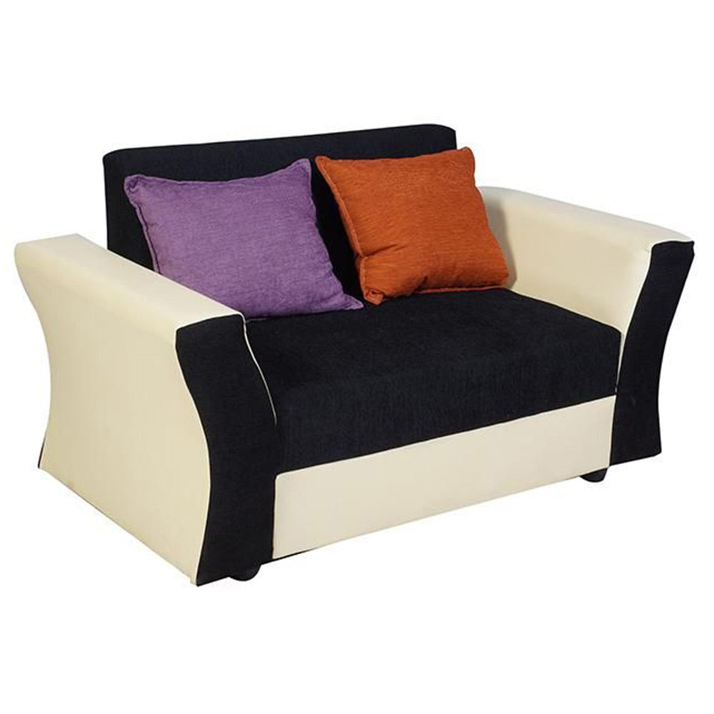 Beverly Sofa Set In Artificial Leather with Black and Cream Italian Fabric with Designer Pillows