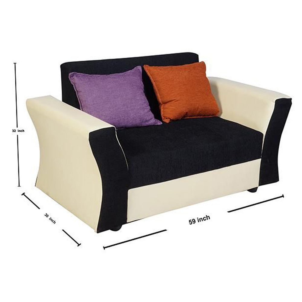 Beverly Sofa Set In Artificial Leather with Black and Cream Italian Fabric with Designer Pillows