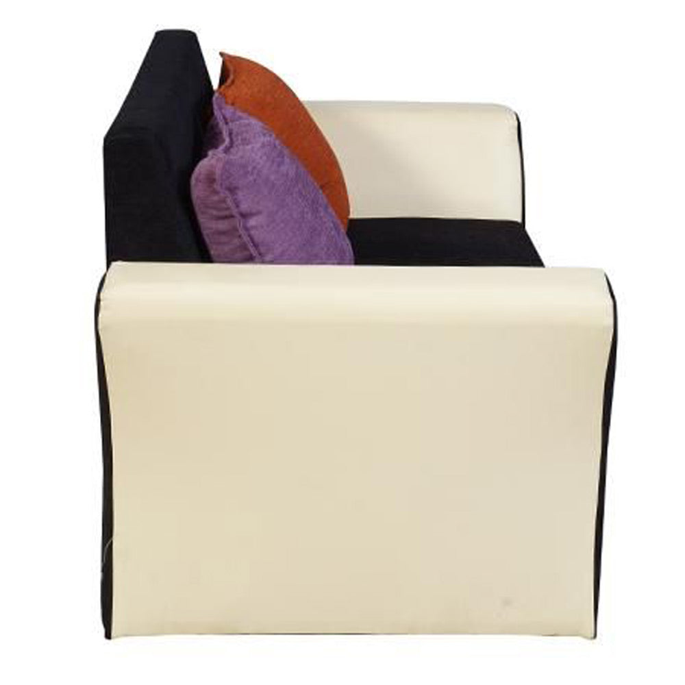 Beverly Sofa Set In Artificial Leather with Black and Cream Italian Fabric with Designer Pillows